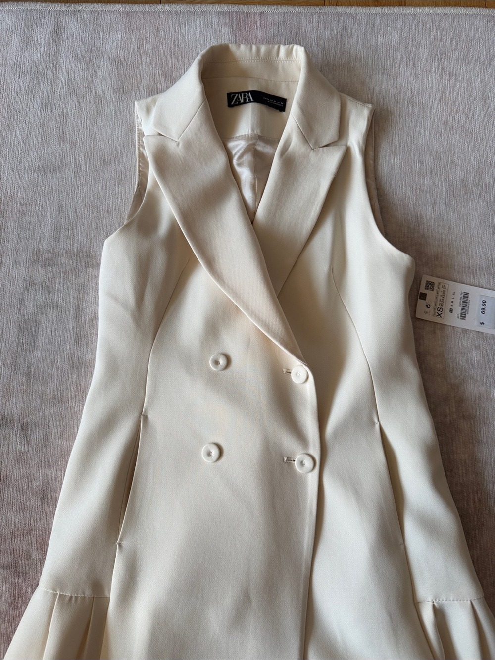 Zara Cream Double Breasted Sleeveless Blazer Dress NWT XS - Picture 3 of 6